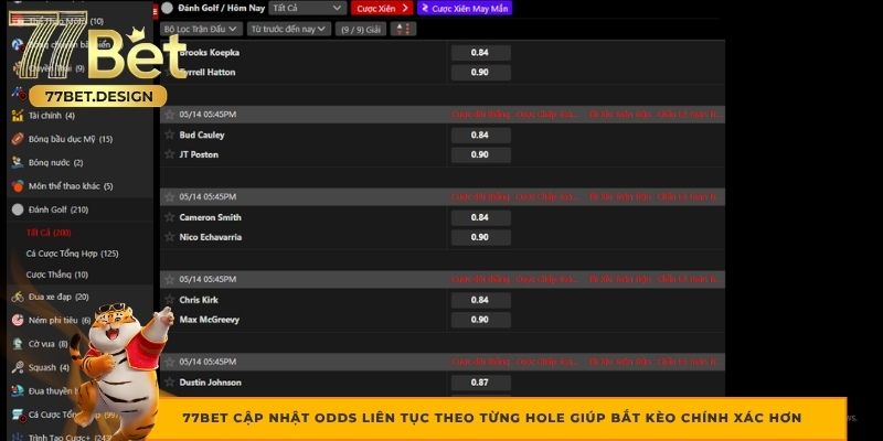77bet cập nhật odds liên tục theo từng hole giúp bắt kèo chính xác hơn