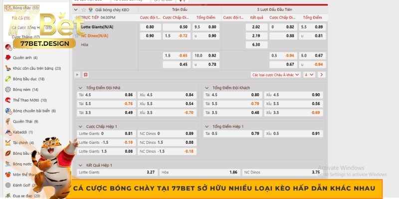 Cá cược bóng chày tại 77Bet sở hữu nhiều loại kèo hấp dẫn khác nhau