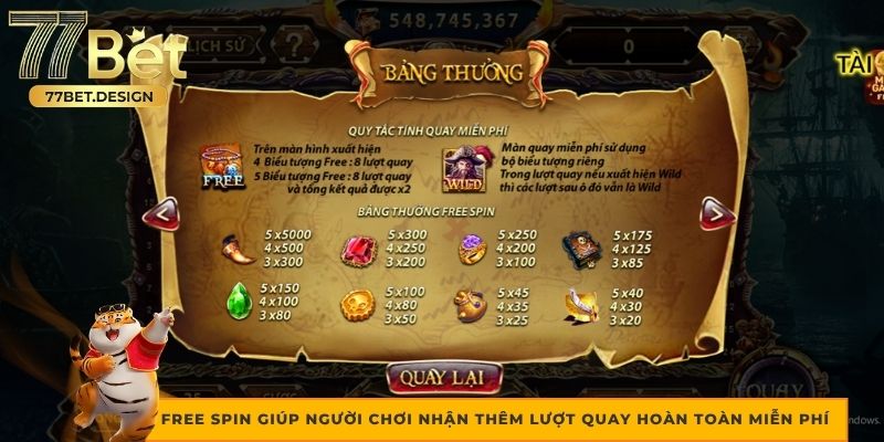 Free Spin giúp người chơi nhận thêm lượt quay hoàn toàn miễn phí Free Spin giúp người chơi nhận thêm lượt quay hoàn toàn miễn phí