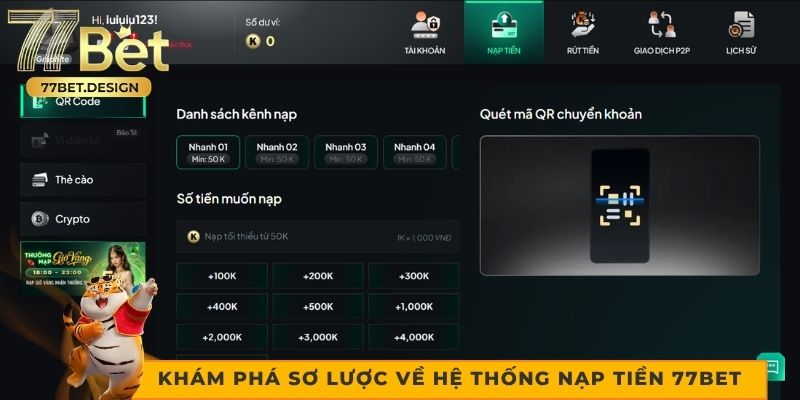 Khám phá sơ lược về hệ thống nạp tiền 77bet