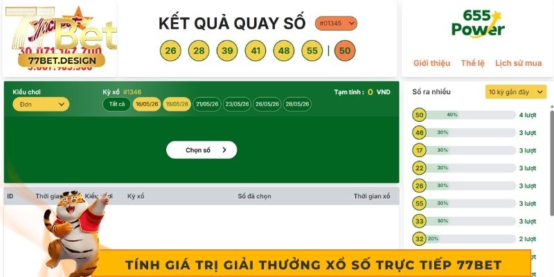 Tính giá trị giải thưởng xổ số trực tiếp 77bet 